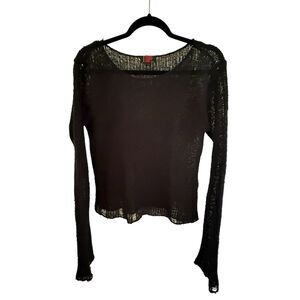 Y2K Tripp NYC Rag Striped Sweater Black Open Knit Distressed Women’s Size M